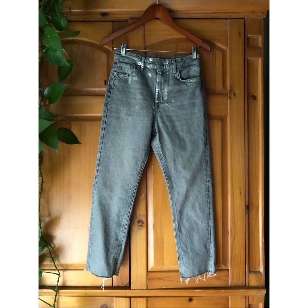 Zara Jeans Womens Size 2 Gray Silver Metallic Denim High Rise